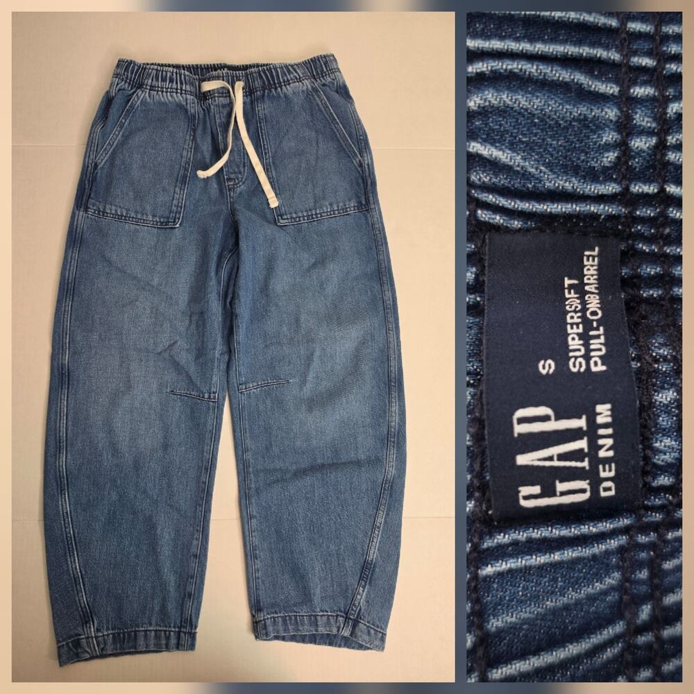 GAP Pull-On Barrel Pants SZ Small Super Soft Denim Drawstring High Rise Drapey